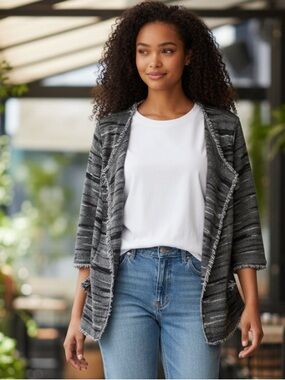 American Rag Green and Gray Patterned Poncho